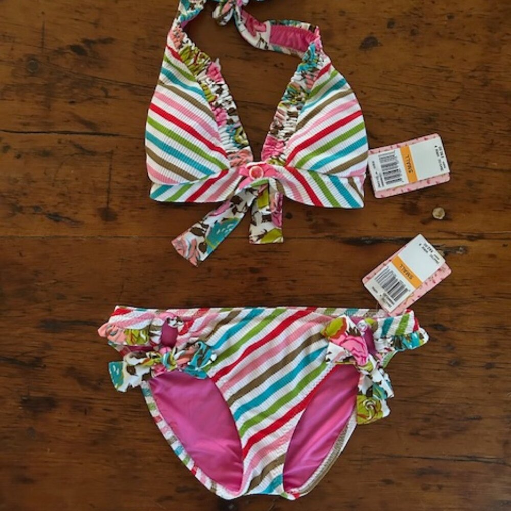 Betsey Johnson Floral Striped Bikini Set